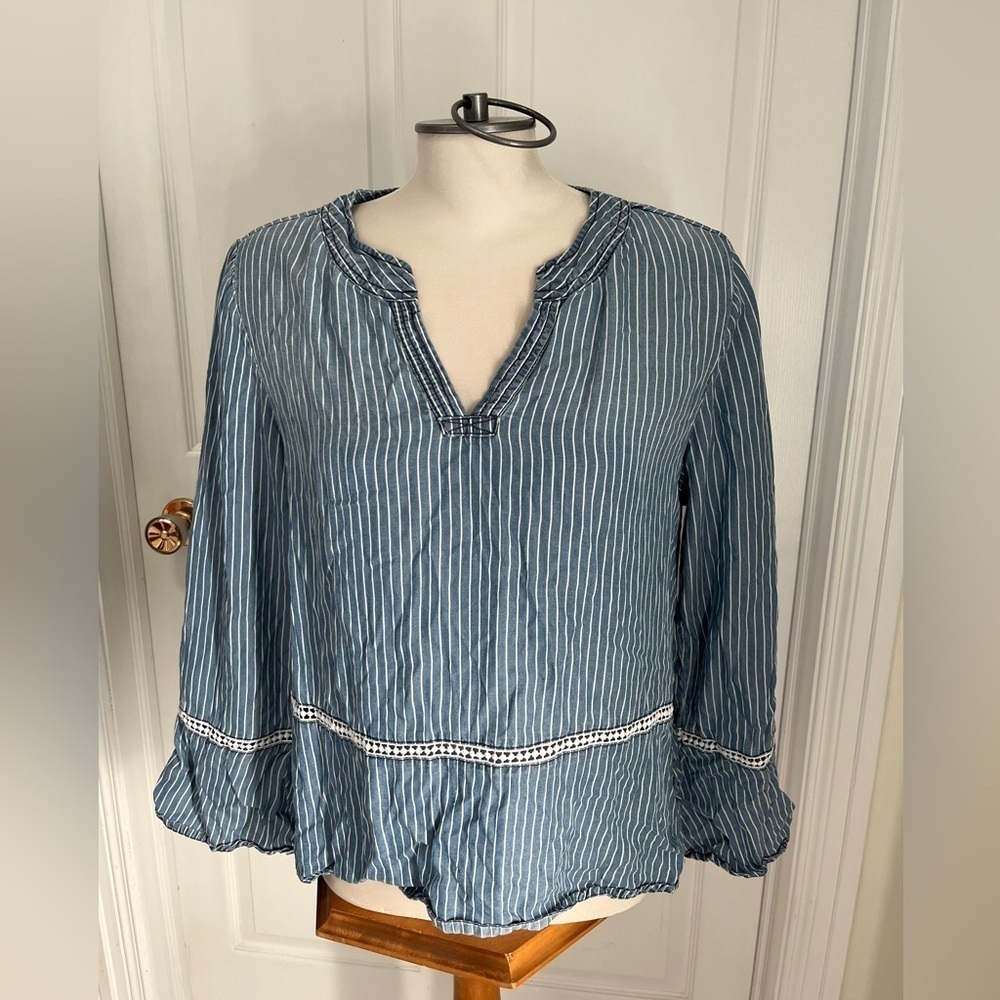 Striped blue and white denim top size large